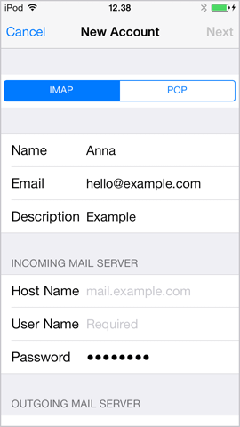 Higlight the IMAP tab on iPhone iOS 7.