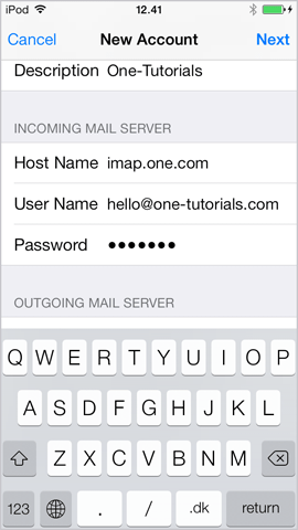 Settings for incoming mail server on iPhone iOS 7.